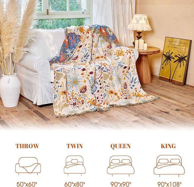 MSGKV Boho Throw Blanket for Couch 100% Cotton 50"x60" Floral Blanket Sofa - Image 6