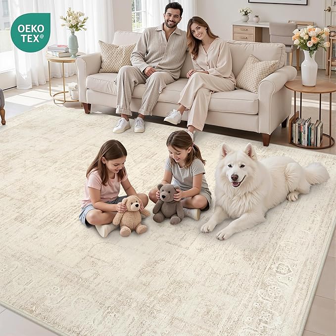 Area Rugs 9x12 Living Room: Vintage Boho Neutral Washable Rug Indoor Soft Large - Image 7