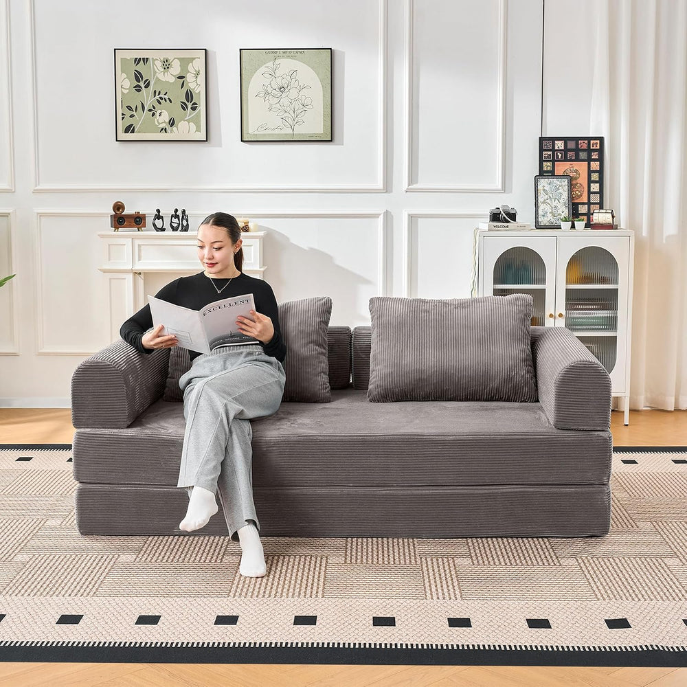79" Convertible Sofa Bed, 5-in-1Boneless Couch for Living Room with 2 Pi...