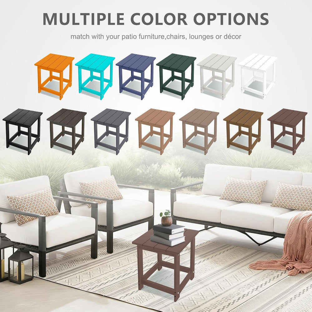 LZRS Patio Side Table, Heavy Duty HDPE Outdoor End Table with Wood Texture, W...
