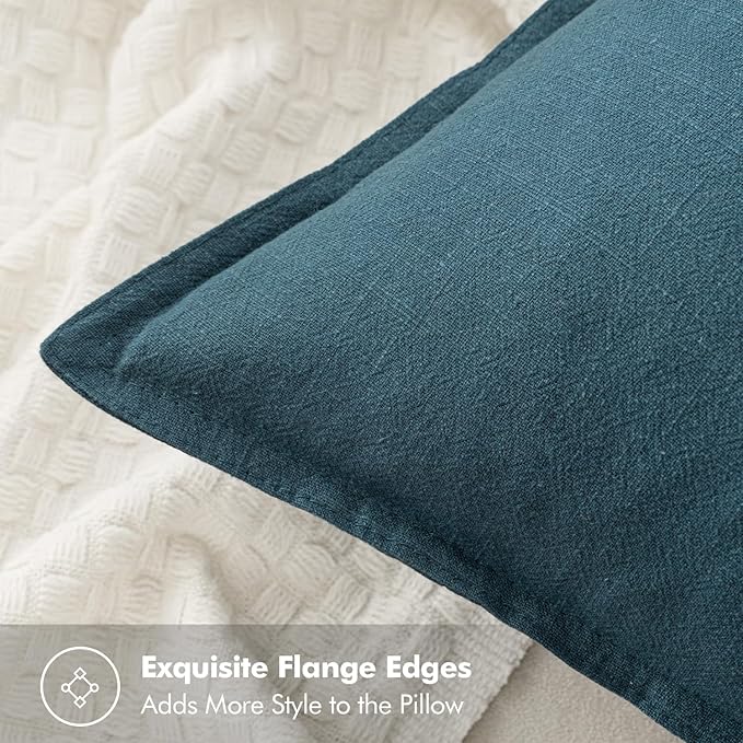 MIULEE Decorative Linen Euro Sham Pillow Covers 24x24 Blue ​Boho Farmhouse​ - Image 2