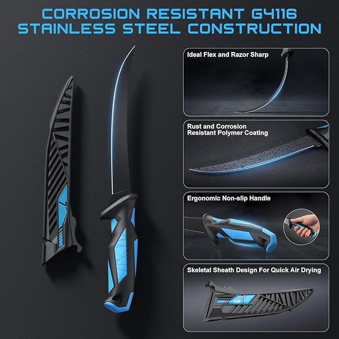 Fillet Knife Kit Combo, Fishing Knives and Honing Rod, Ultra-Sharp G4116 German