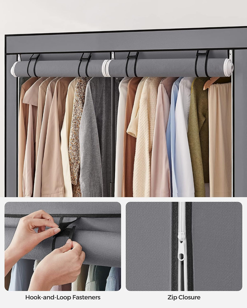 SONGMICS Closet Wardrobe, Clothes Storage, 55.1 x 16.9 x 68.5 Inches