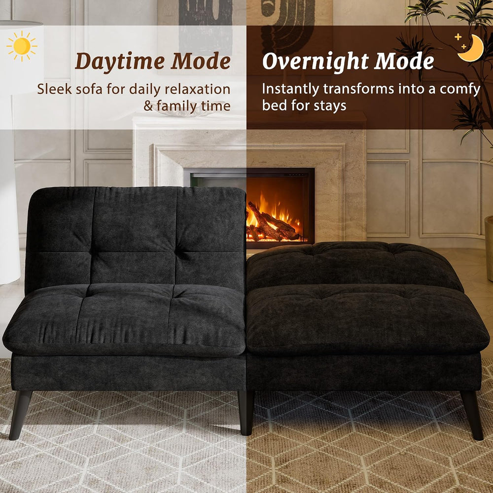 Shintenchi Futon Sofa Bed, Foldable Small Velvet Couch Bed with Adjustable Re...