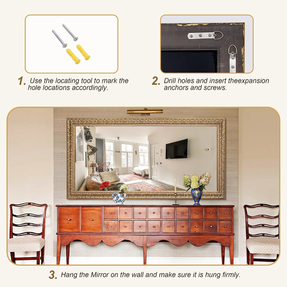 61"x31" Large Living Room Mirror for Decor, Gold Wall Mirror with C...