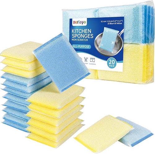 20 Pack All-Purpose Kitchen Sponges, Non Scratch, by Derloyo