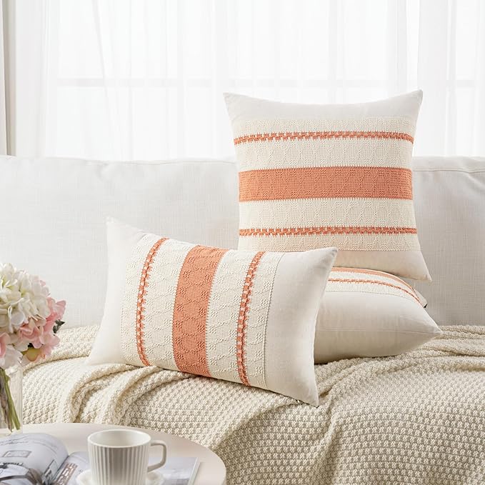 Fancy Homi Set of 1 Boho Coral Decorative Throw Pillow Cover 16x16 Inch - Image 5