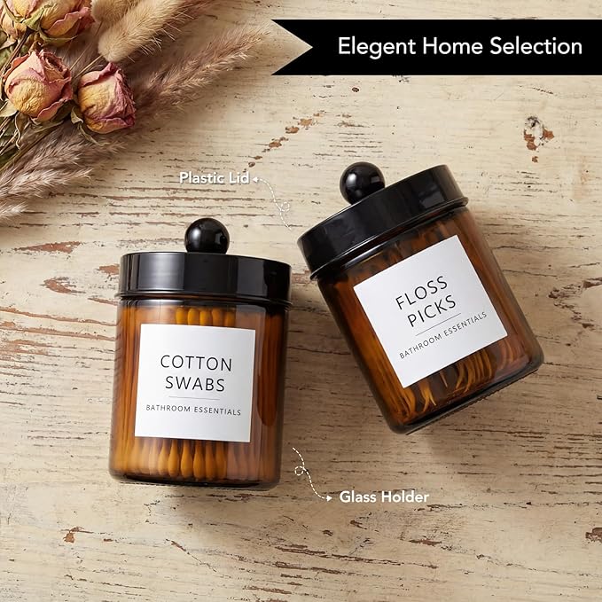 Amolliar Amber Glass Qtip Holder, Apothecary Jars - Image 7