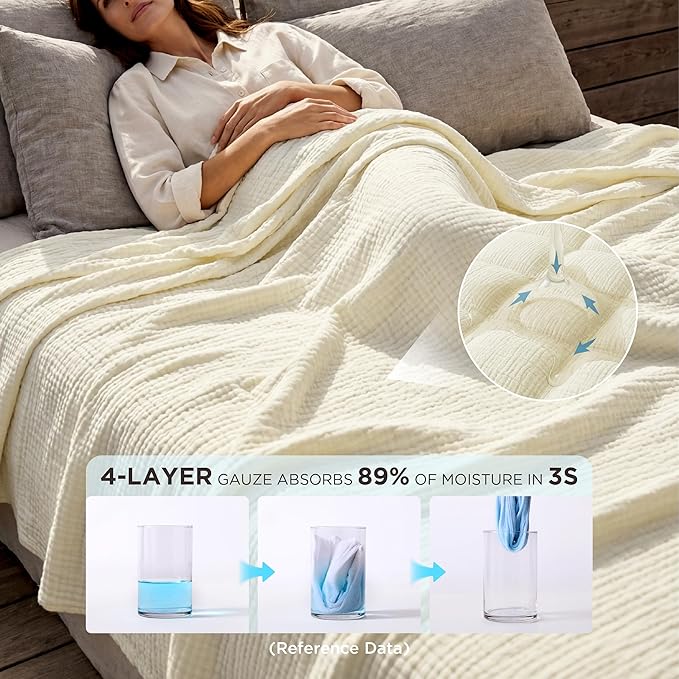 Bedsure 100% Cotton Muslin Blanket Queen Size - Image 3