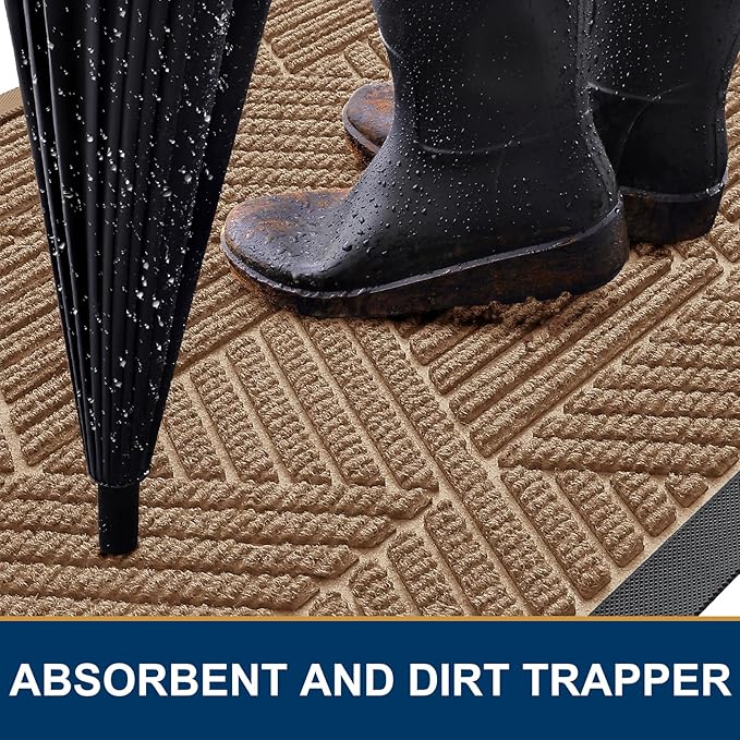 Smiry Front Door Mat Outside Entrance, Heavy Duty Sturdy Natural Rubber Doormat - Image 3