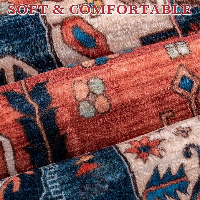 SERISSA Washable Rugs 8x10 Area Rugs, Large Non-Slip Boho Living Room Rust Rug - Image 6