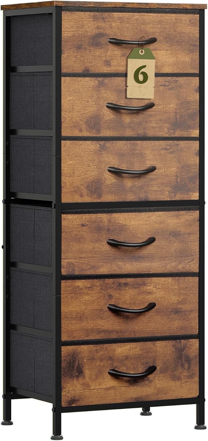 WLIVE Tall Fabric Dresser for Bedroom, 6 Drawers Storage Cabinet, Brown