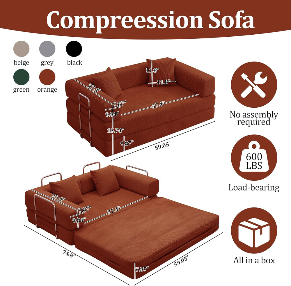 BSHOMGI 59.0 Inch Sofa Bed, 4-in-1Convertible Futon Sofas Bed Pull Out Sleepe...
