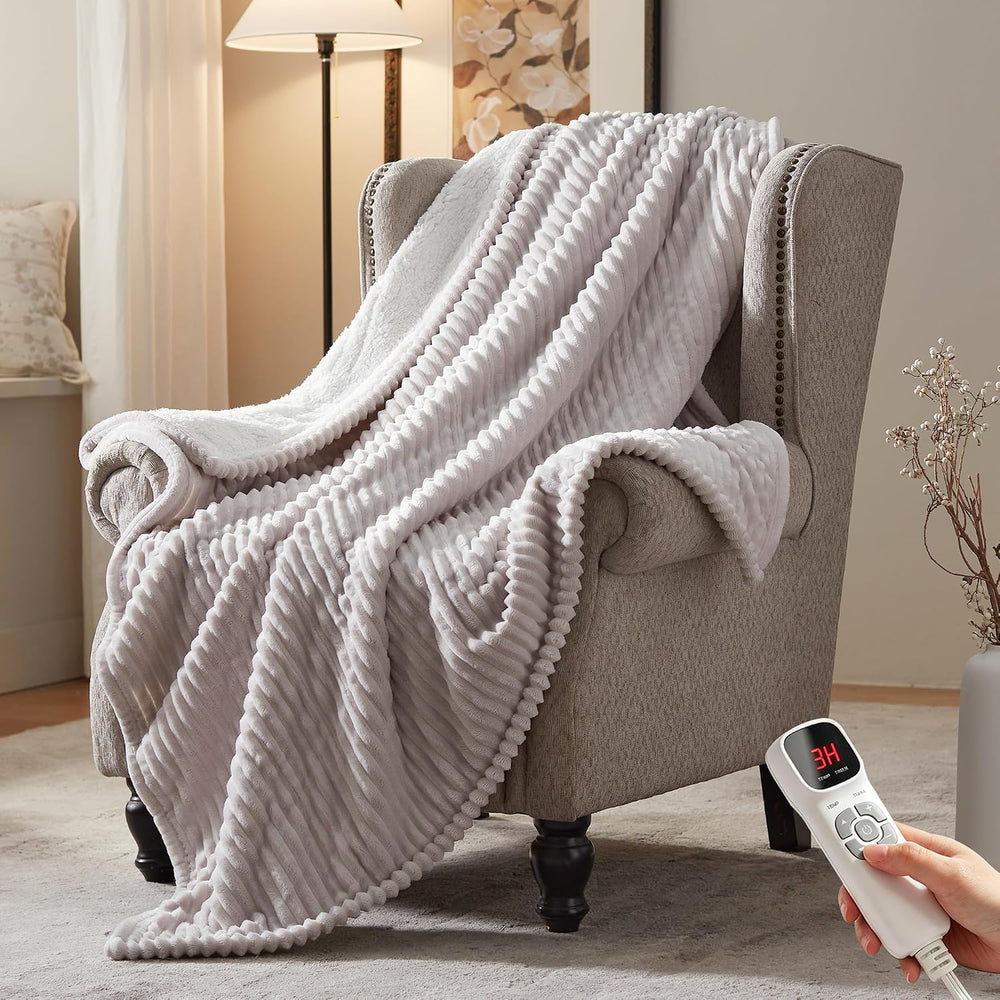 Electric Heated Blanket,50"x60" Heating Throw Flannel Light Grey