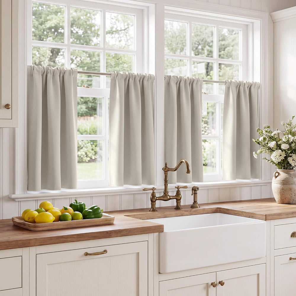 NICETOWN Natural Short Blackout Cafe Curtains 36 Inches Long 4 Panel Sets