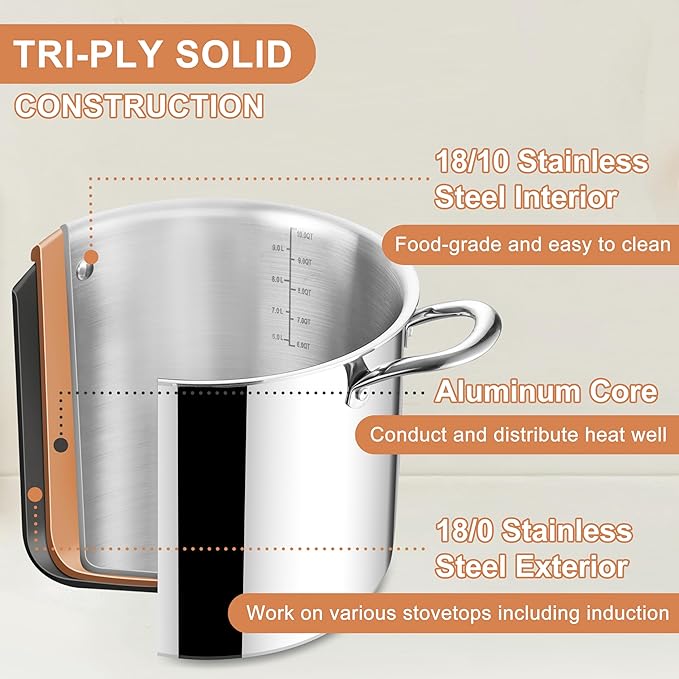 Herogo 10 Quart Stock Pot, 18/10 Stainless Steel Large Cooking Pot - Image 3