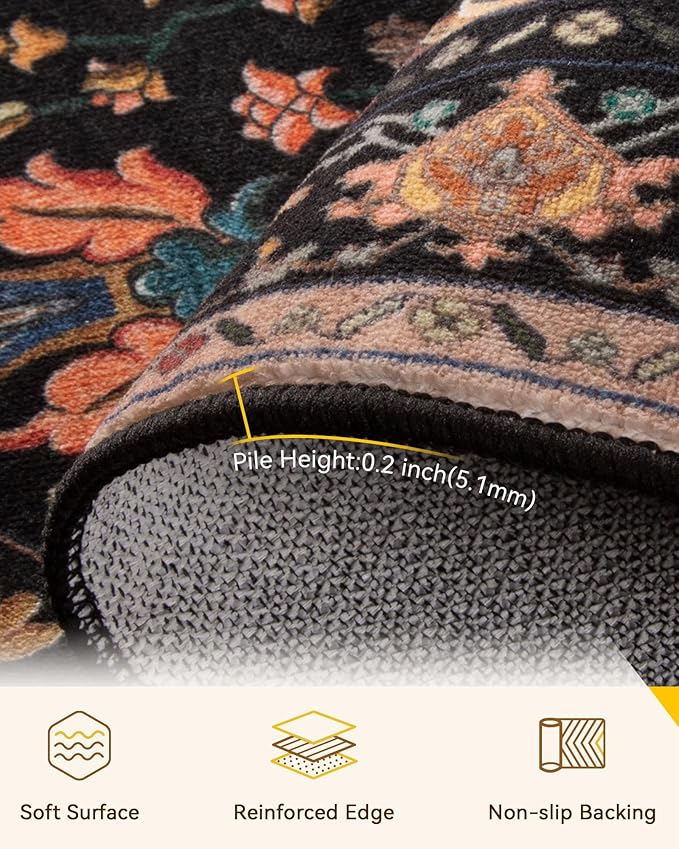 Area Rugs 10'x14' Washable Non-Slip, Floral Vintage Distress Print Pattern - Image 4