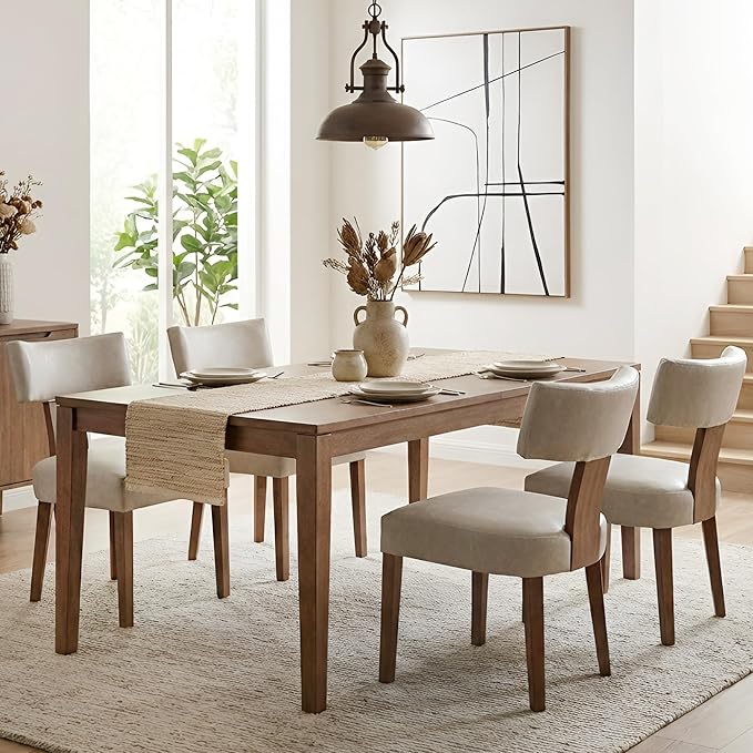 HNY Mid Century Modern Dining Chairs Set of 4, Farmhouse PU Leather Upholster...