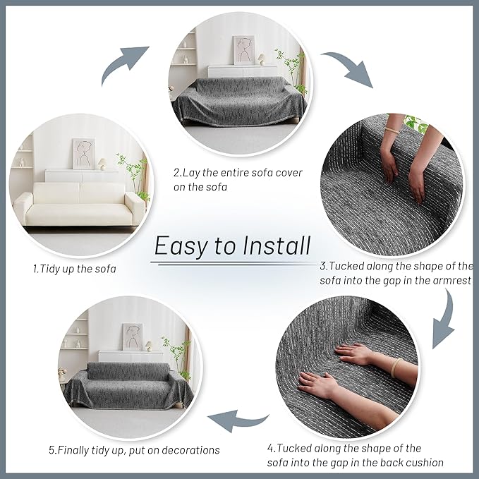 MYSKY HOME Couch Covers for Sofa, Dog Couch Cover Protector, Dark Grey Lines - Image 6