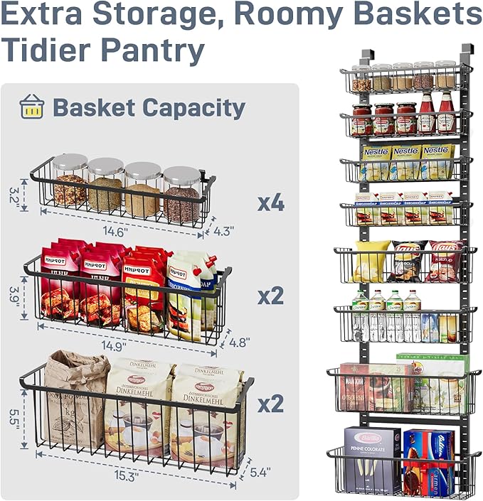 Over The Door Pantry Organizer, 8-Tier Over The Door Organizer
