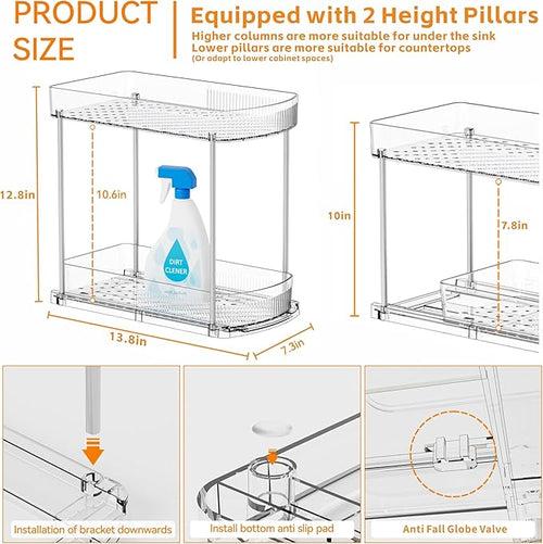 2 Pack Large Pull Out Bathroom Organizers and Storage, 2 Tier 12.8″ Tall - Image 2