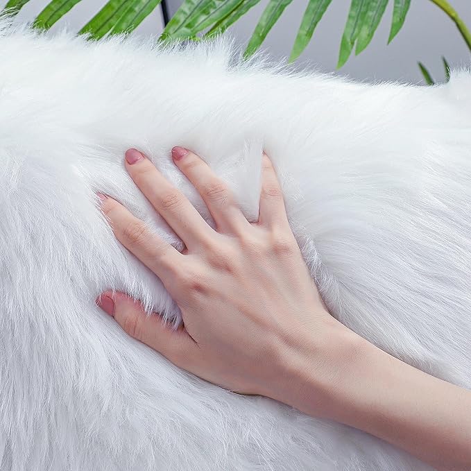linmopm Faux Fur Rug Sheepskin Shag Fluffy Fuzzy White 2x3 ft Small Rugs - Image 9