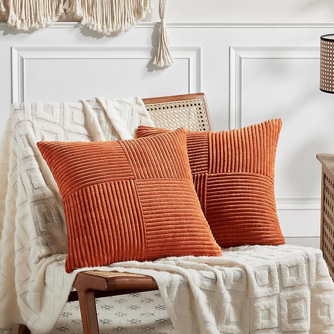 Fancy Homi 2 Packs Burnt Orange Samll Fall Decorative Throw Pillow Covers 14x14 by Fancy+Homi