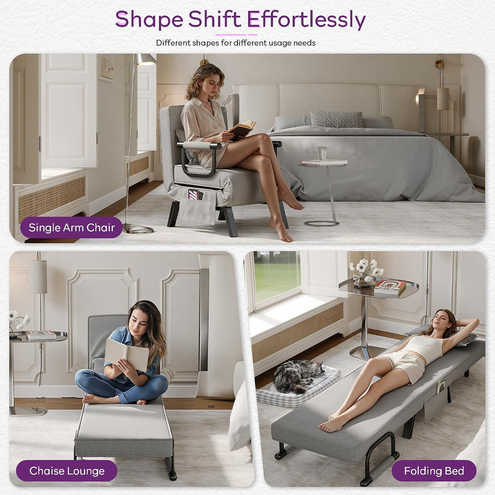 TYBOATLE Sleeper Chair Bed, Folding Futon Bed (Light Grey)