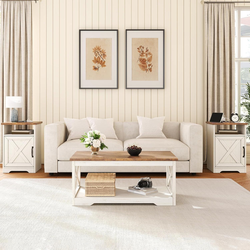 AMERLIFE 4-Piece Farmhouse Living Room Furniture Set with 66" TV Stand, ...