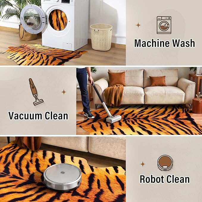 AROGAN Premium Tiger Print Rug 6.2x7 Feet, Machine Washable Faux Fur Rug - Image 7