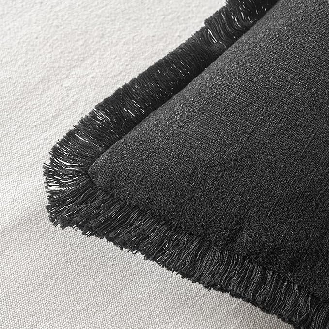 MIULEE Decorative Lumbar Throw Pillow Covers Neutral Linen Fringe Throw Pillows - Image 3
