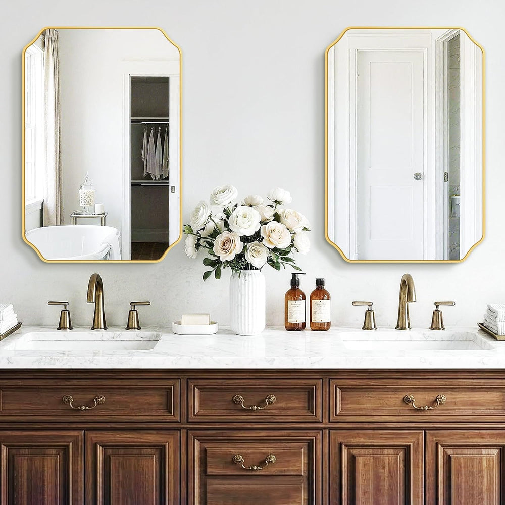 Gold Vanity Bathroom Mirror, 20" x 30" Scalloped Mirror for Wall
