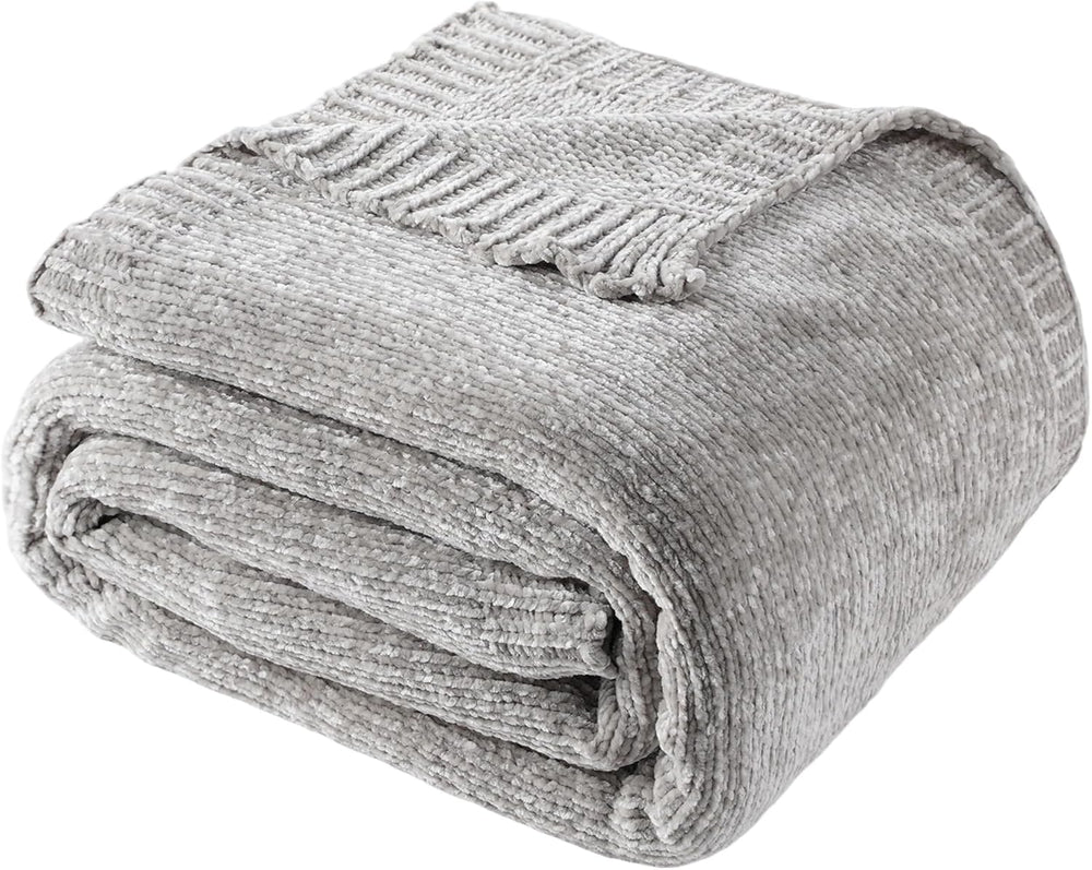 Chenille Throw Blanket for Couch Sofa, Light Grey Throw Blanket 51"x67&q...