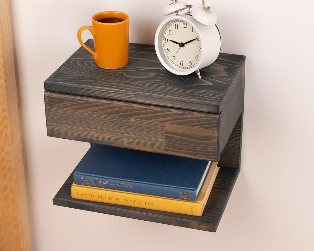 Floating Nightstand Side Accent or End Table with Storage Drawer, Wood Bedsid...