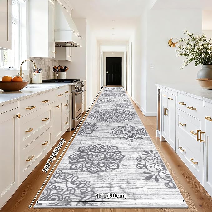 HEBE Hallway Runner Rug 3'x20' Washable Vintage Distressed Area Rugs Non Slip - Image 2