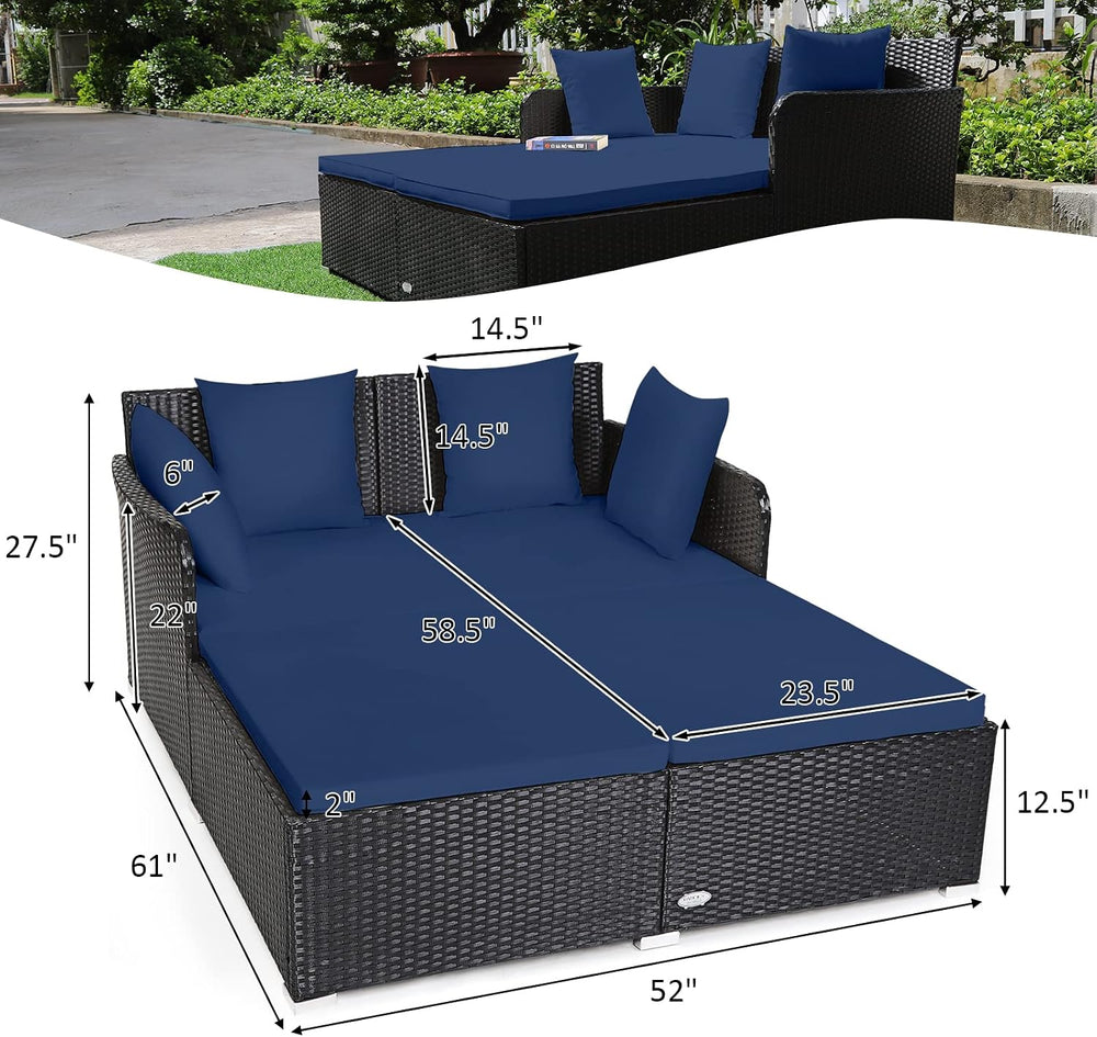 Tangkula Outdoor Rattan Daybed, Sunbed Wicker Furniture w/Spacious Seat, Upho...