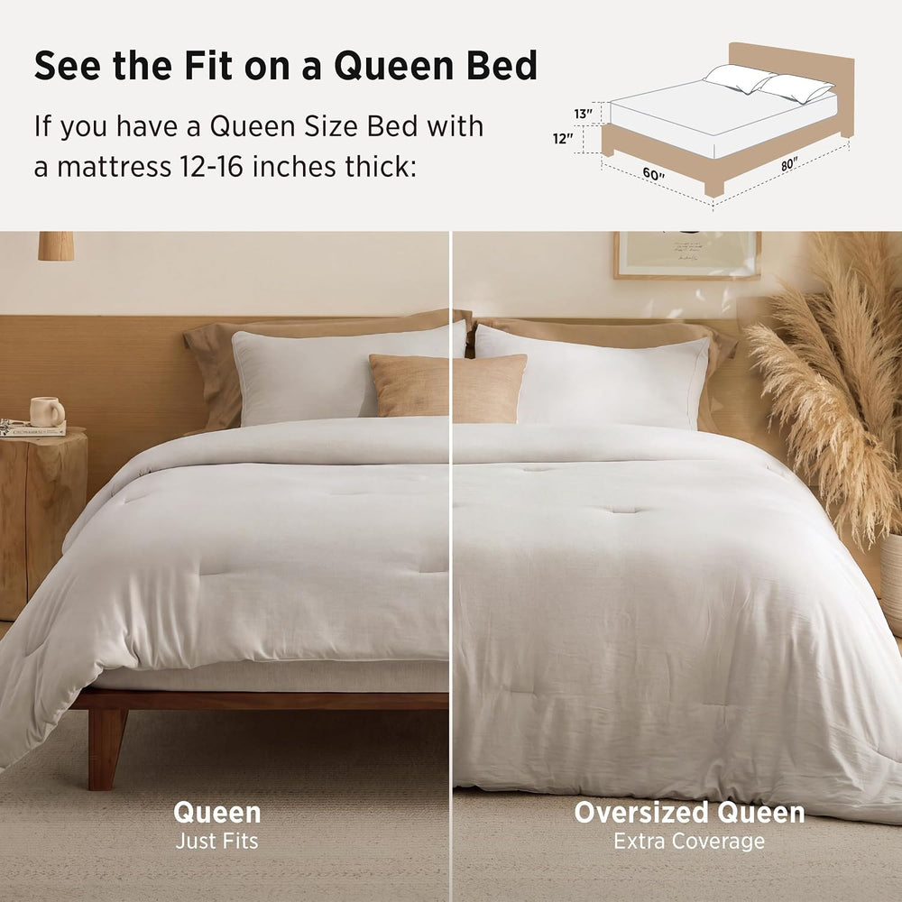 Bedsure Queen Comforter Set Prewashed Soft Bedding Set 3Pcs Beige 90"x90...