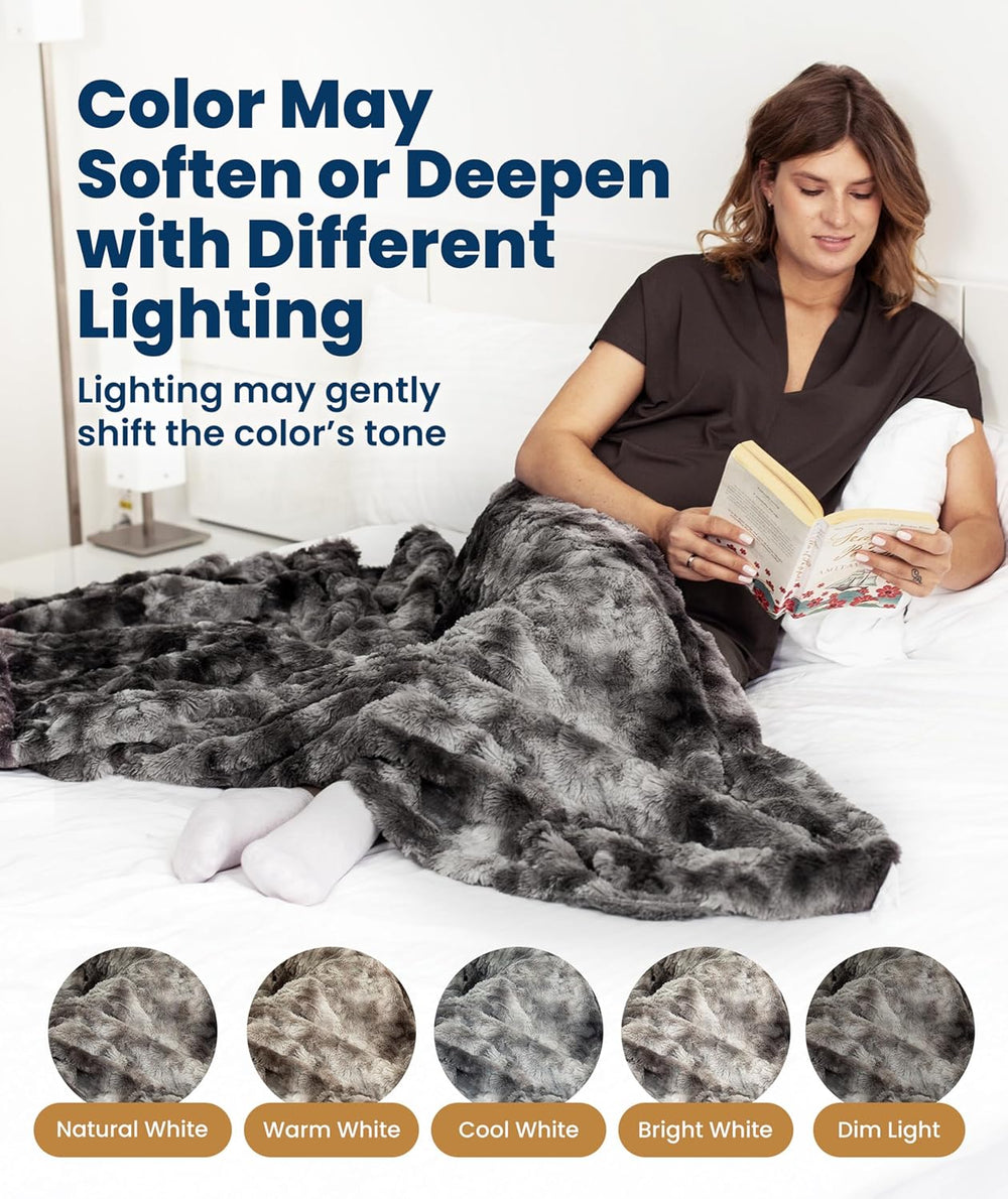 Everlasting Comfort Soft & Comfortable Gray Faux Fur Throw Blanket for Co...