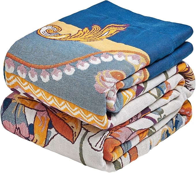 MSGKV Boho Throw Blanket 50"x60" Couch Floral 100% Cotton Blanket Spring by MSGKVHomeTextiles