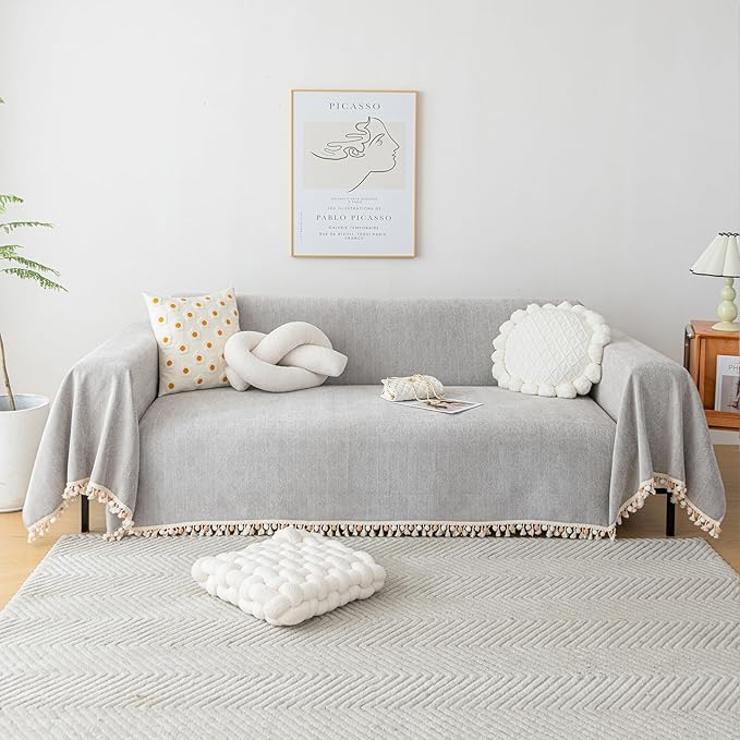 HANDONTIME Grey Sofa Cover for Couch Boho Couch Cover for 3 Seat Couches Dog by HANDONTIME