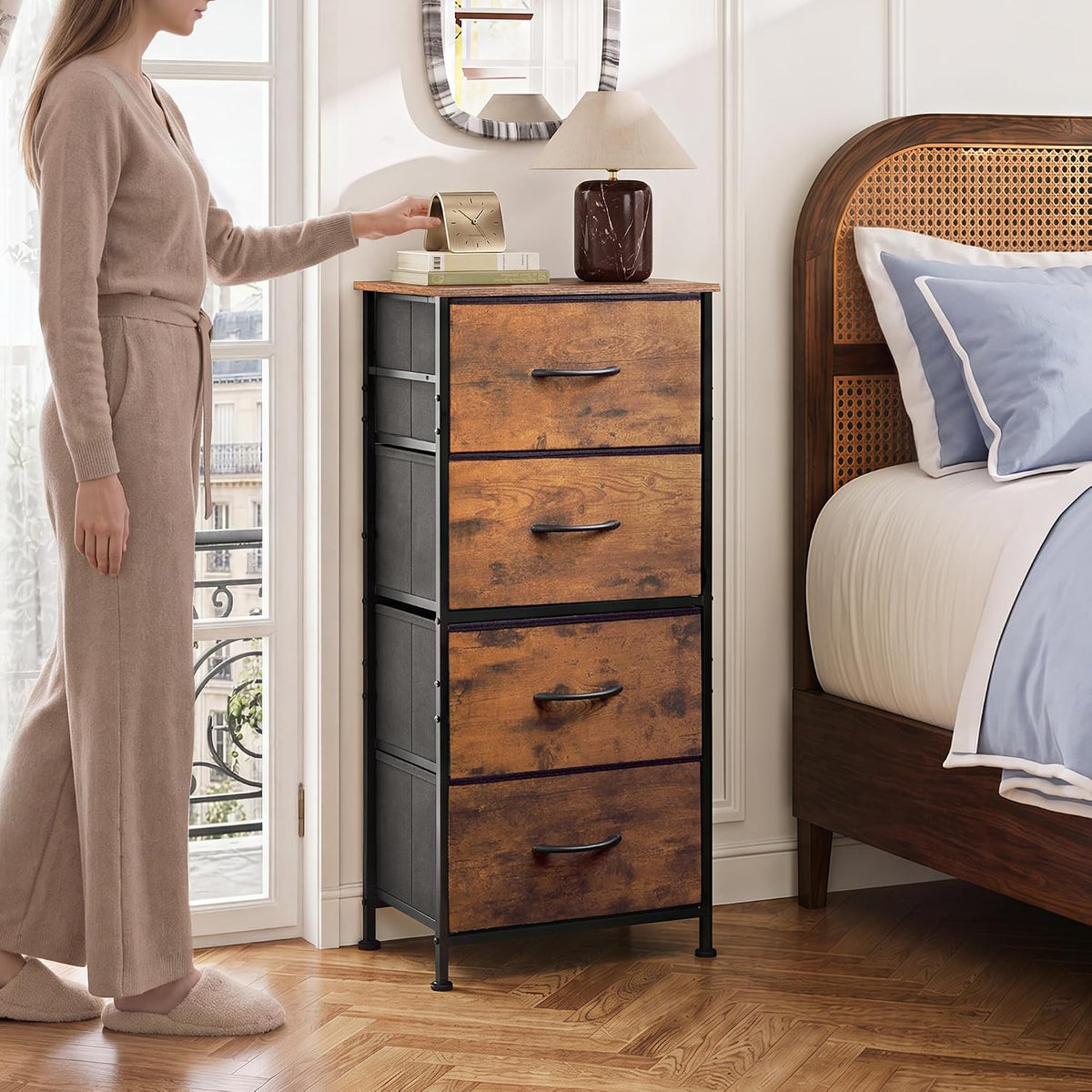 wlive small dresser nightstand for bedroom, 4 drawers shown in use