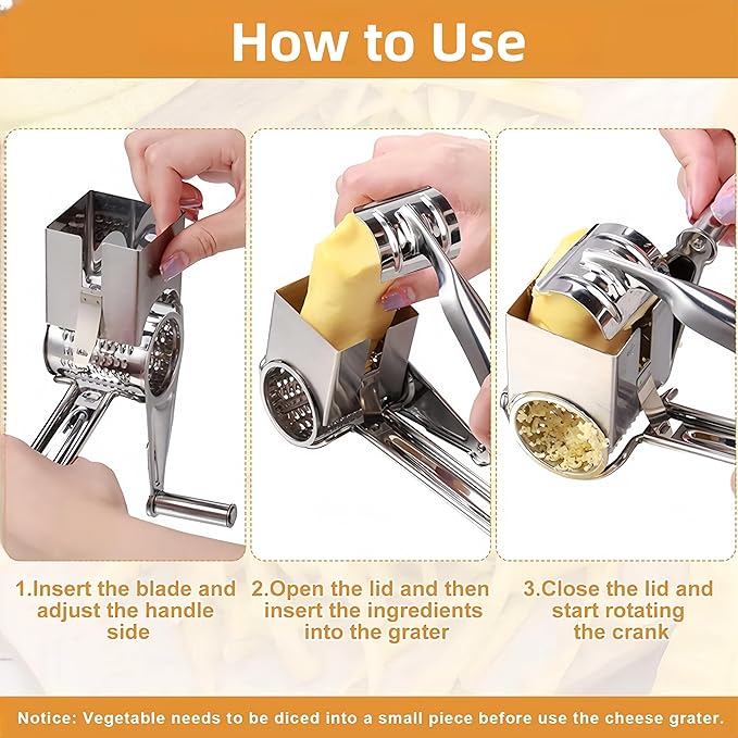 Manual Rotary Cheese Grater Stainless Steel Parmesan Grater, Hand Crank Cheese - Image 5