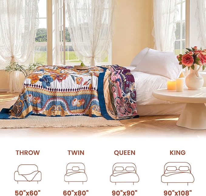MSGKV Boho Throw Blanket 50"x60" Couch Floral 100% Cotton Blanket Spring - Image 5