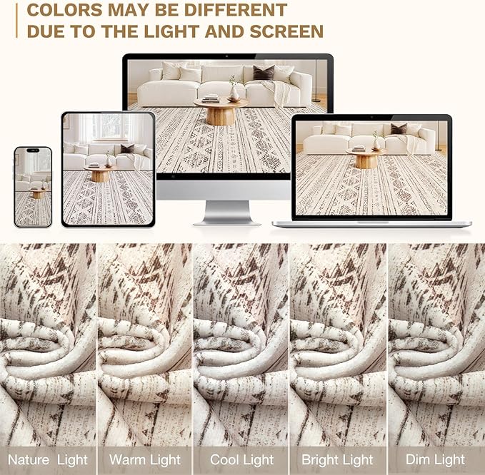 Nakagishi 9x12 Area Rugs Living Room: Washable Boho Large Neutral Soft - Image 8