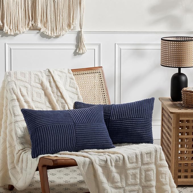 Fancy Homi 2 Packs Navy Blue Lumbar Decorative Throw Pillow Covers 16x32 Inch - Image 5