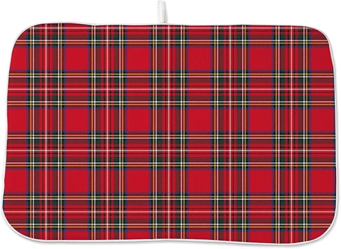 Christmas Dish Drying Mat 18 x 24 inch Red Buffalo Plaid Decorative Drying Mats by AEIOAE
