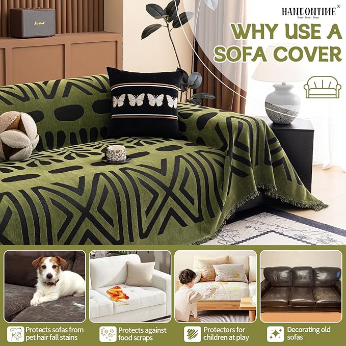 HANDONTIME Boho Couch Cover Geometric Striped Pet Covers - Image 5