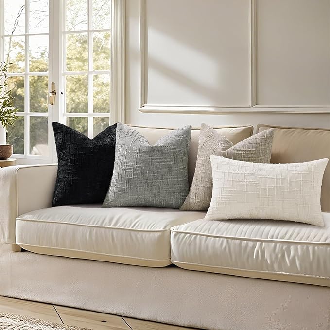 decorUhome Black Chenille Euro Sham Throw Pillow Covers 22x22 Set of 2 Textured - Image 8