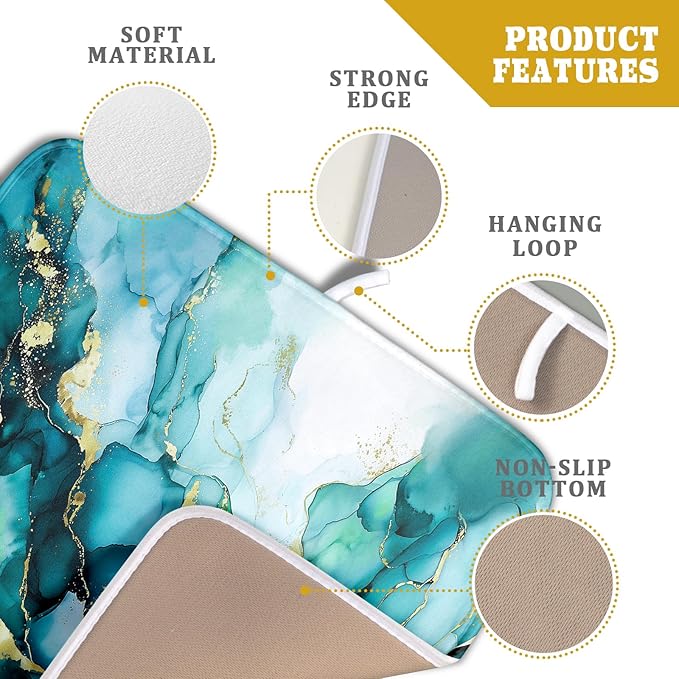 Giwawa Teal Marble Dish Drying Mat Turquoise Blue Marbling Print Dish Drainer - Image 4