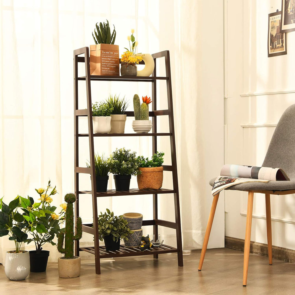 Giantex 4-Tier Ladder Shelf, Multifunctional Ladder-Shaped Bookcase Storage S...